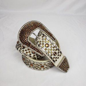 Leather Rhinestone Stud Western Belt